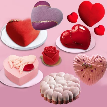 Mīlestības Sirds Formas Silikona Cepšanas Panna Mīklas izstrādājumu Uzpūtenis Kūka Pelējuma franču Deserts Cepšanas Formām Kāzu Valentīna Diena Puse