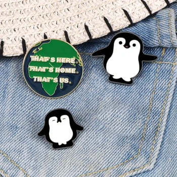 Karikatūra Zaļā Zeme Dzīvniekiem Broša Cute Pingvīni Lācis Environmentalism Emaljas Pin Žaketes, Cepure, Nozīmīte Rotaslietas Bērniem Dāvanas Draugiem