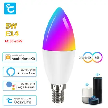 WiFi 5W Smart E14 Aptumšojami CW RGB LED Sveces Spuldzes Lampa Strādā ar Apple Homekit Siri Alexa, Google Home Palīgs Cozylife