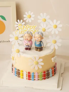 Vecāki Happy Birthday Cake Topper Cepšanas Rotājumu Vecvecāki Labu Dāvanu Akrila Daisy Ziedu Cupcake Plug-in Deserts Piederumi
