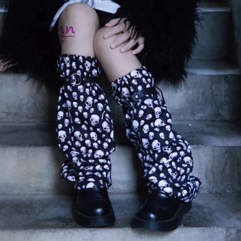 Mikumn Harajuku Gothic Galvaskausa Drukāt Kāju Sildītāji Zeķes Y2k Punk Rock Pielāgot Sprādzes Modes Kāju Pārsegi Streetwear