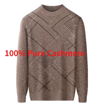 Jaunas Ielidošanas Fahsion 100% Pure Cashmere Ziemas Sabiezējumu Pusi Augsta Apkakle Vīriešu Džemperis Džemperis Plus Izmērs XS SM LXL2XL3XL4XL5XL