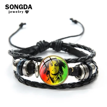 SONGDA Hip Hop Bob Marley Regeja Vīriešu Rokassprādze Koka Pērlītēm Melnā Ikdienas Ādas Aproces Regulējams Virves, Ķēdes, Aproces Piederumi