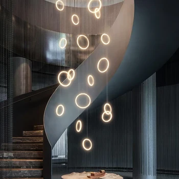 Mūsdienu LED Akrila Gredzenu Griestu Lustra, Spirālveida kāpnes, lampas, Dzīvojamās Istabas Apgaismojums ēdamistabā Dekori Zālē Karājas Gaismas
