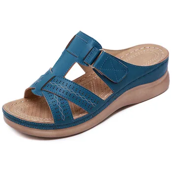 Vasarā Sievietēm Ķīlis Sandales Premium Ortopēdisko Open Toe Sandales Vintage Anti-slip Ādas Ikdienas Sieviešu Retro Platformas Kurpes
