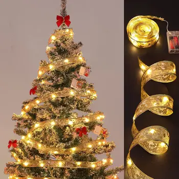 LED Ziemassvētku Gaismas Stīgu Modelis Ar Ziemassvētku Koku Lentes DIY Dekoratīvu Satīna Priekšgala Lampas Vara Stieples Mājās Partijas Apdare 4M