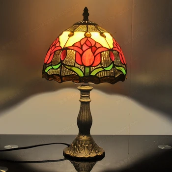 Tulpes Amerikāņu Valsts Minimālisma Galda Lampas Stikla Tiffany Lampas Guļamistabas Gultas Studiju Bērniem Dāvanas Apgaismojums E27 Metāla Bāzes