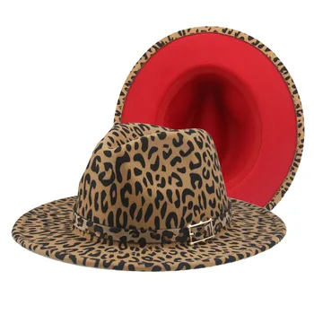 Fedora Sieviešu Cepures Leopard Sarkano Lupatu Cepures Vīriešiem Hip Hop Iela Vintage Leopard Raksts Fedora Sieviešu Cepure Sombreros Mujer De