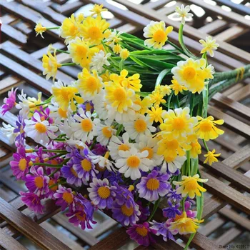 Daisy Mākslīgie Ziedi Āra UV Izturīgs Viltus Augu Windowbox Zaļumi Plastmasas Krūmi Iekštelpu Kāzu Lodžiju Apdare