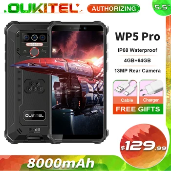 OUKITEL WP5 Pro 8000mAh IP68 Ūdensnecaurlaidīga Izturīgs Mobilais Tālrunis 4GB + 64GB 5.5