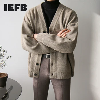 IEFB vīriešu rudens un ziemas biezā jaka džemperis korejas modes kintwear V apkakles vienu krūtīm, vintage drēbes 9Y4760