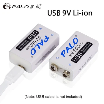 PALO micro USB 9V 6F22 Uzlādējams Li-ion Akumulators 9 voltu litija akumulatoru 650mAh ātrā uzlāde LED displejs baterijas