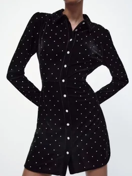 Kumsvag Sieviešu Rudens Samta Mini Kleita Krekli 2022 Modes Cietā Frēzēšana Slim Sieviešu Elegants Iela Kleitas Apģērbi