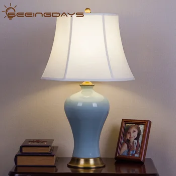Amerikāņu Keramikas Galda Lampas Dzīvojamā Istaba Guļamistaba Gultas Lampa Mūsdienu Ķīniešu Vienkāršs Eiropas Dekoratīvās Kreka zaļpelēka krāsa Es Plug