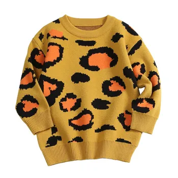 24M līdz 6 gadiem bērnu & kids meitenes ar garām piedurknēm adīts leopards drukāt džemperi džemperi bērnu modes rudenī ziemas džemperi, topi