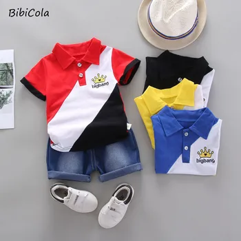 BibiCola Bērnu Apģērbu Vasaras Zēnu Apģērbu Komplekti Modes Kaklasaiti T-krekli +svītru Īss 2gab Uzvalks Bērnu Apģērbu Bebe Zēni