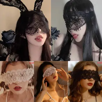 Seksīga Melnā Mežģīņu Masku Masku Sieviešu Halloween Kostīms Puse Trusis Zaķis Ausis Mežģīņu Acu Maska Melnā 1gb