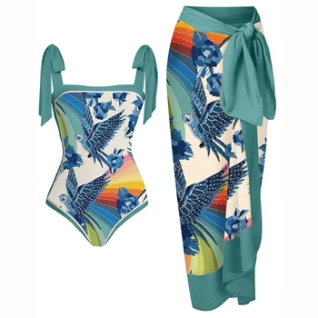 Modes Iespiesti Loku Band Bikini Viena Ķermeņa Izdilis Kvadrātveida Kakla Retro Beachwear Šiks Elegants Bezšuves Iesiešanas Peldkostīmu 2022 Sievietēm