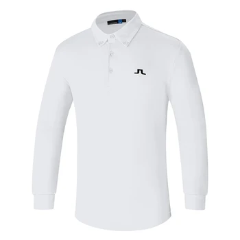 Rudens Golfa Krekls Vīriešu garām Piedurknēm T-krekls, Sporta Slim Fit Elpojošs Sviedri Wicking Polo Kreklu, Ātri žūstoša Elastīgs Golfa Apģērbu