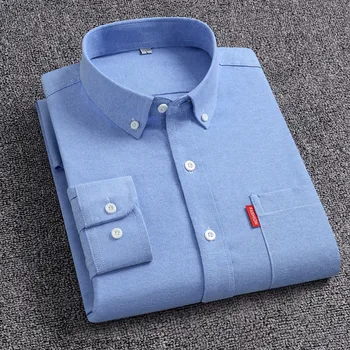 Vīriešu garām Piedurknēm 100 Kokvilnas Krekls Vīriešiem Oxford Gadījuma Cietā Komfortu Vienas Kabatas Design Standard-fit Pogas Jaunas Vīriešu Apģērbs