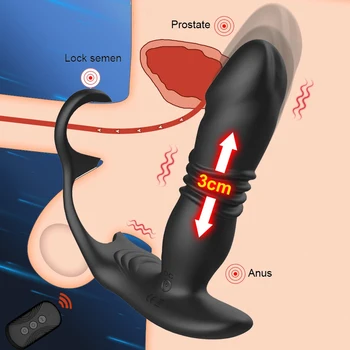 Silikona Anālais Vibrators Thrusting Prostatas Stimulators Massager Kavēšanās Ejakulācijas Bloķēšanas Gredzens ar Anālo Butt Plug Seksa Rotaļlietas Dildo Vīriešiem
