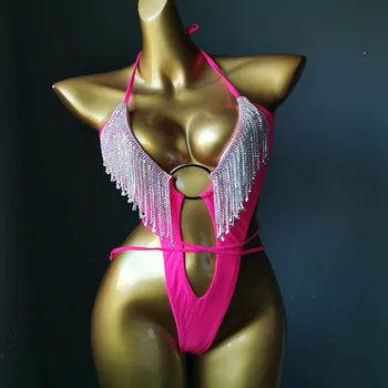 Ir 2021. Karstā Stila Rhinestone Pušķi Peldkostīmu Crystal Diamond Viens Gabals Peldkostīmi Sexy Backless Mežģīnes Up Peldkostīms Meitenēm