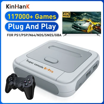 Kinhank Super Konsoli X Pro Video Spēļu Konsole 117000+ Spēles 50+ Emulatori, PSP/PS1/DC/MAME Utt. TV Kastē Ar S905X Chip