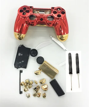 PS4 Pilns Komplekts Mājokļu gadījumā Chrome Zelta, Sarkana Korpusa Vāka Aizsargs Nomaiņa PS4 Playstation 4 V1 Kontrolieris w/ skrūvgriezi