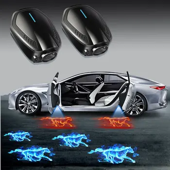 Auto Laipni Durvis Projektoru Gaismas Uzlādējamais Bezvadu Universāla Auto Dinamisku Darbojas Zirgu Styling LED Lampas, Auto Piederumi