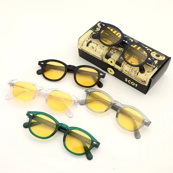 Nakts Redzamības Brilles Polarizētās lēcas Vīriešiem Johnny Depp Saulesbrilles Dzeltenā Objektīva Sievietes Luksusa Zīmolu Acetāts Brilles Rāmis augstākās Kvalitātes