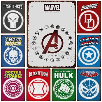 Marvel Logo Metāla Zīmju Vintage Avengers Supervaronis Metāla Plāksne, Retro Plakāta Dekoratīvās Plāksnes Sienu Dekors Cilvēks Ala, Bārs, Krogs, Klubs
