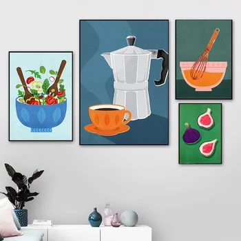Kafijas Krāsains Tases Pasifloru Augļi Virtuves Izdrukā Plakātu Dārzeņu Salāti Audekla, Gleznas, Sienas Art Pictures Dzīvojamā Istaba Mājās