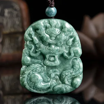 Birmas Jade Dragon Kulons Emerald Rotaslietas Piekariņi Talismani Jadeite Luksusa Dāvanu Ķīniešu Piederumi Dabas Kaklarota Ar Nekustamo