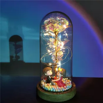 2022 LED Enchanted Galaxy Rožu Mūžīgā Zelta Foliju, ar Ziedu Pasaku String Gaismas Dome Ziemassvētkos, Valentīna Dienā Sieva Dāvanu