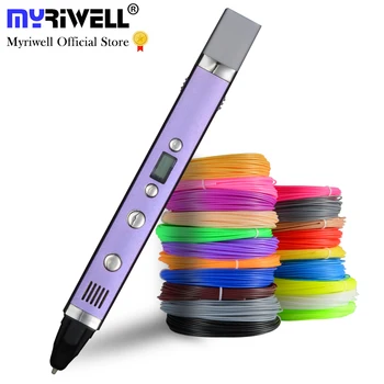 Myriwell 1,75 mm ABS/TAA DIY 3D Pildspalva LED Ekrāns,USB Uzlāde 3D Drukāšanas Pildspalva+100M Pavedienu Radošo Rotaļu Dāvanu Bērniem Dizainu