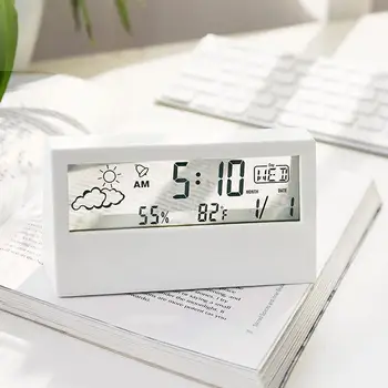 Elektroniskais Modinātājs Kalendārs Laika apstākļi Temperatūra Mitrums Caurspīdīgs Displejs LED Galda Pulkstenis Dzīvojamā Istabā Vienkāršs Pulkstenis