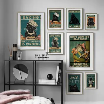 Funny Kaķis Cepšanas, Vārīšanas Lasīt Svarcelšana Sienas Mākslas Izdrukas Audekls Gleznošanai Ziemeļvalstu Plakātu Sienas, Attēlus Dzīvojamā Istaba Dekori