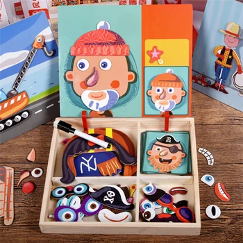 Koka Magnētiskā puzle, Puzzle Bērnu Fun Box Izglītības Puzzle Magnētu Grāmatu, Magnētiskās Uzlīmes, Rotaļlietas Bērniem