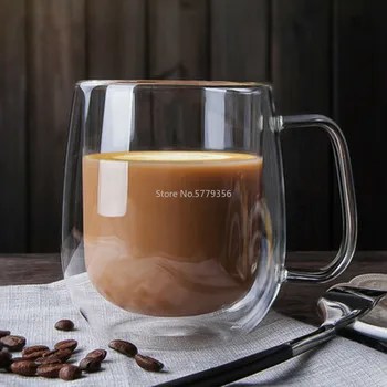 Double Coffee Krūzes ar Rokturi, Krūzes, Glāzes Izolācijas Dubultās Sienas Stikla Tējas Tase Radošo Dāvanu Drinkware Piens