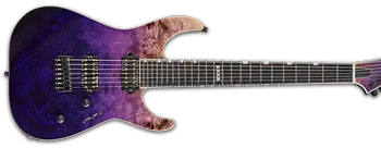 7 stīgu elektriskā ģitāra, violeta ģitāra, sarkankoks ķermeņa，kļavu kakla，burled kļavu top，ebony klaviatūra，kaulu riekstu 48mm，24 fets