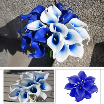 Royal Blue Kalla Lilija Pušķi, 10 kātiem Kobalta Ziedi, Nekustamā Touch Kalla Lilijas, Lateksa Ziedi, Kāzu Pušķi, Galda Centerp