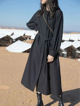 2023 Jaunu Sieviešu garām Piedurknēm Kleita Dienvidkoreja Modes Gadījuma Zaudēt Kleitu franču Retro Elegants Streetwear Cilpu Siksnas Drēbes