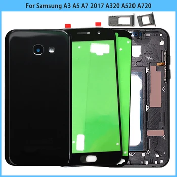 Jauno A320 A520 A720 Mājokļu CaseFor Samsung Galaxy A3 A5 A7 Līdz 2017. Akumulatora Aizmugurējā Vāciņa Vidū Rāmja Priekšējā Stikla Paneli Kameras Rāmī