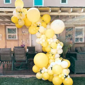 87pcs Balta, Dzeltena Lateksa Balonu Komplekts Kāzu Vainags Arku Komplekts Baby Duša, Bērnu Dzimšanas dienas svinības Apdare Kāzu Globos