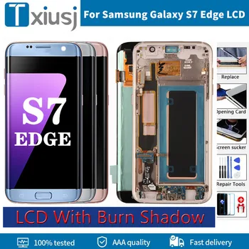 Super AMOLED LCD Samsung Galaxy S7 Malas G935 G935F SM-G935FD LCD Displejs, Touch Screen Ar Sadedzināt Ēnas+Aizmugurējo Vāciņu