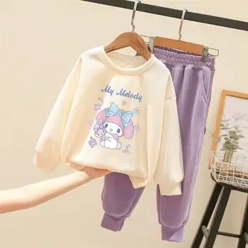 Sanrioed Plīša Anime Kuromi Cinnamoroll Melodiju Toddler Bērnu Zēniem Meitene Drēbes Bērniem sporta Krekls Bikses 2gab Džemperi, Puloveru, Dāvanu