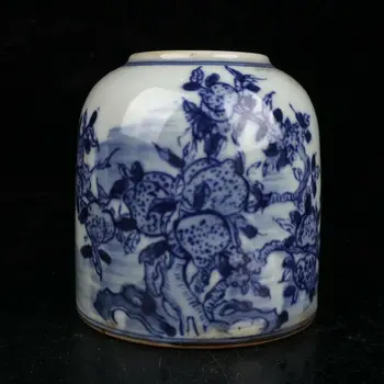 Vecs Ķīniešu Zilā un Baltā Porcelāna Roku Apgleznoti Persiku Modelis Jar Pūķis Podi Vāze Galda Dekorēšanai Dāvanas