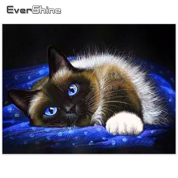 EverShine Dimanta Izšuvumi Kaķis Dimanta Krāsošana Bildes Rhinestones Dimanta Mozaīkas Pārdošanas Pilnu Kvadrātveida Urbt Mākslas Dzīvnieki