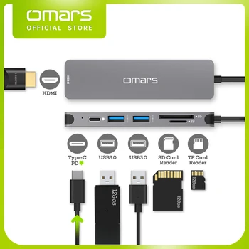Omars 6-in-1 USB CENTRMEZGLAM, kas ar C Tipa HDMI-saderīgam HUB PD 100W Lādētāju, USB 3.0 Sadalītāja SD TF Card Reader for MacBook Pro Gaisa Slēdzis