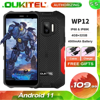 OUKITEL WP12 Pirmais Android 11 IP68 Ūdensnecaurlaidīga Izturīgs Mobilais Tālrunis 5.5